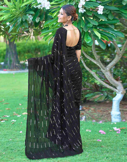 Black Georgette Plain Sequence Saree