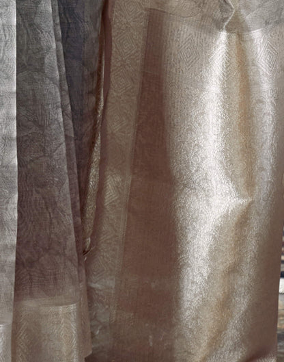 Beige Organza Woven Printed Saree