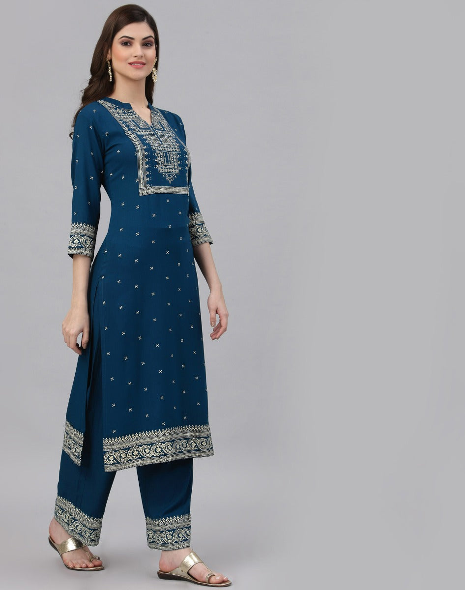 Teal Printed Kurta Palazzo Set | Leemboodi