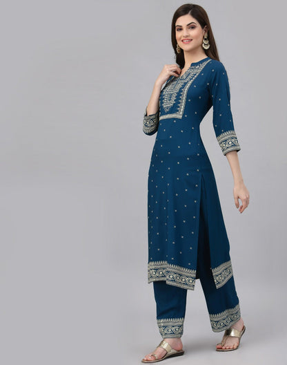 Teal Printed Kurta Palazzo Set | Leemboodi