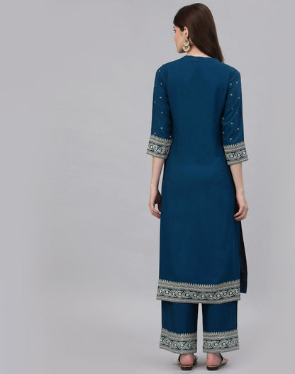 Teal Printed Kurta Palazzo Set | Leemboodi