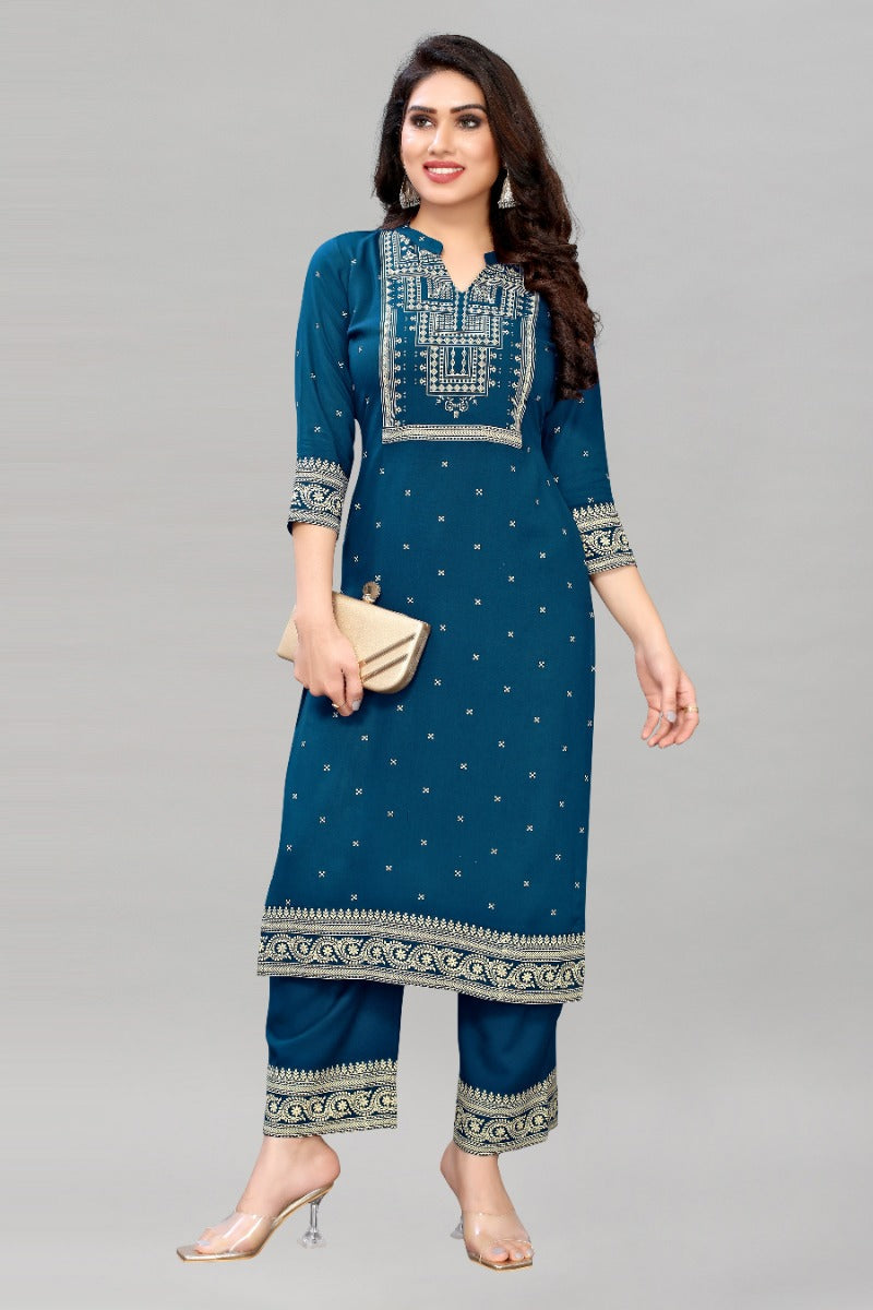 Teal Printed Kurta Palazzo Set | Leemboodi