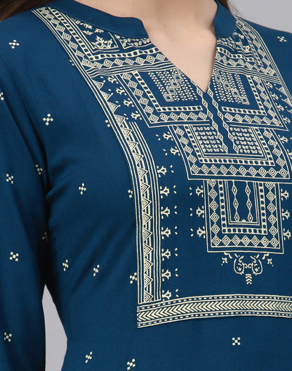 Teal Printed Kurta Palazzo Set | Leemboodi