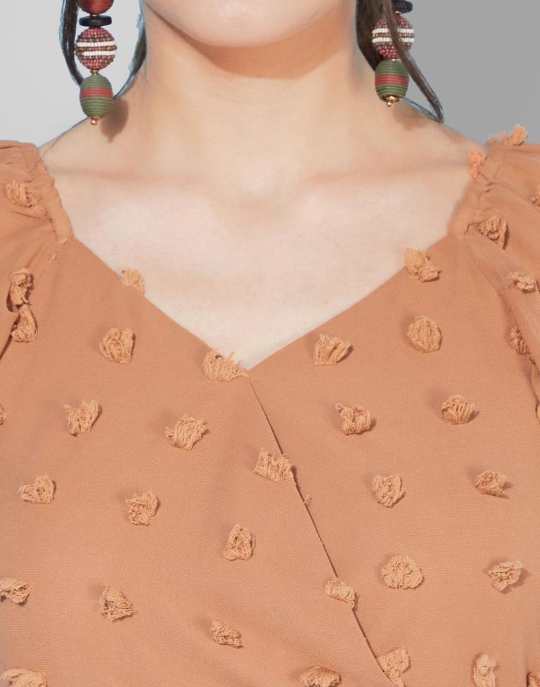 Rust Swiss Dot Overlap Collar Tie Front  Dress | Leemboodi