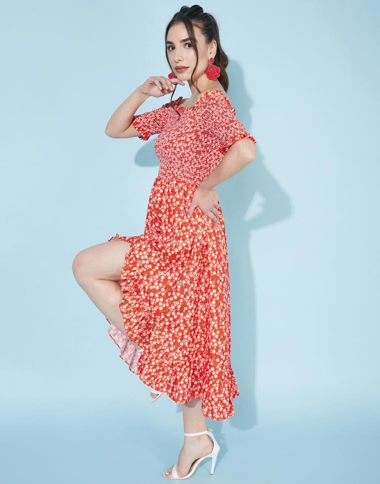 Red Smocked Dress | Leemboodi