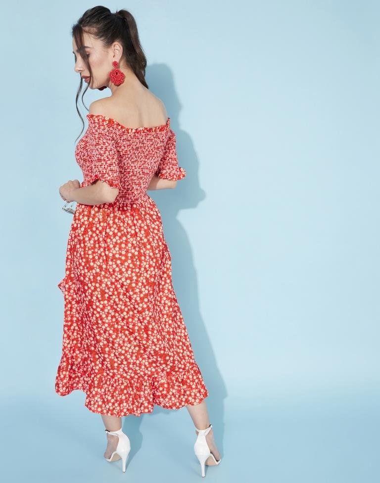 Red Smocked Dress | Leemboodi