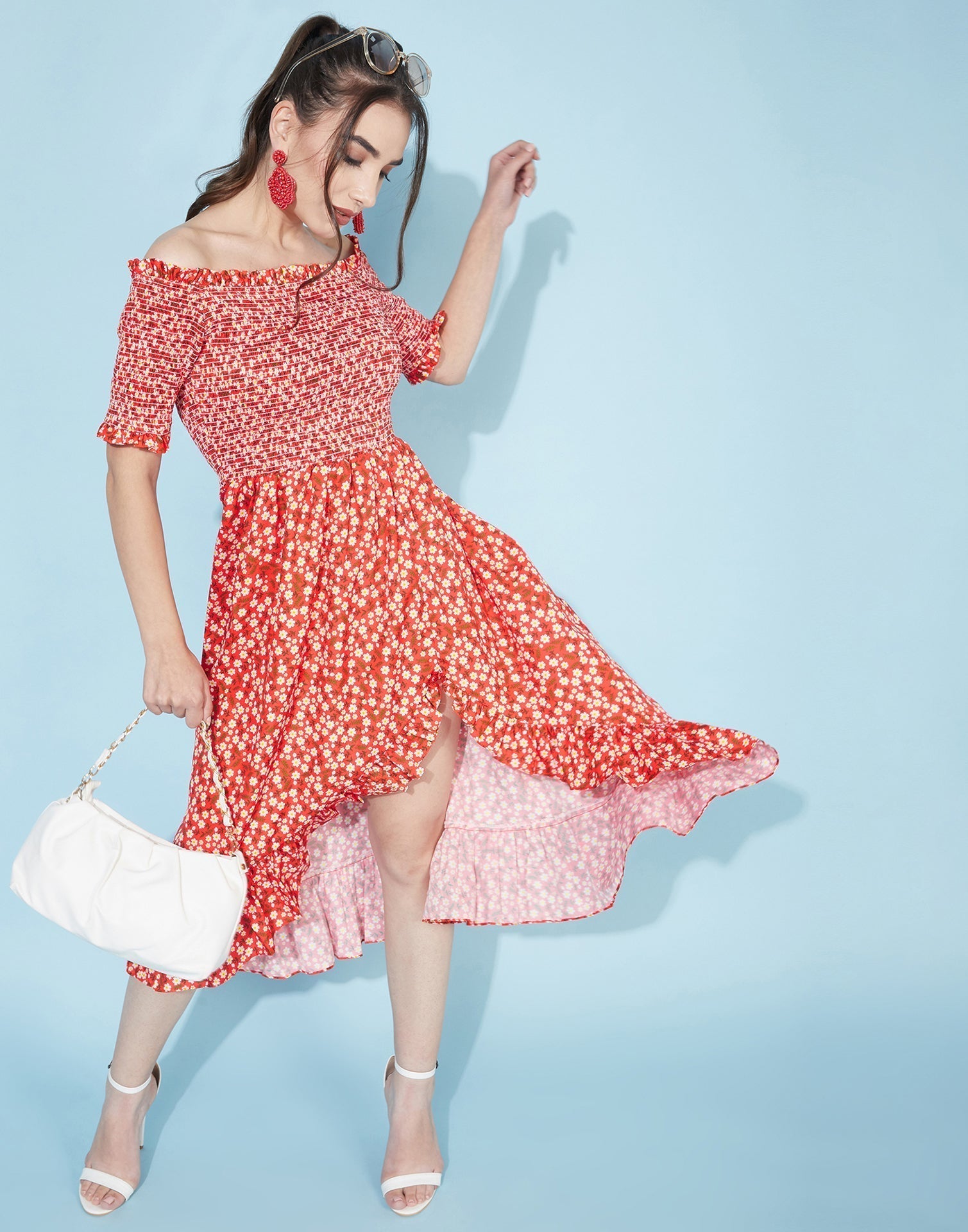 Red Smocked Dress | Leemboodi