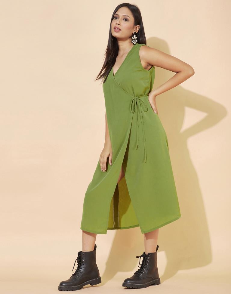 Light Green Slit Knot Dress | Leemboodi