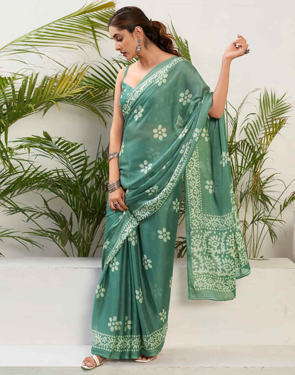 Dusty Green Chiffon Printed Saree