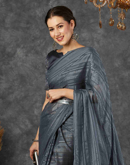 Dark Grey Georgette Plain Saree