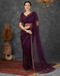 Wine Net Plain Printed Saree