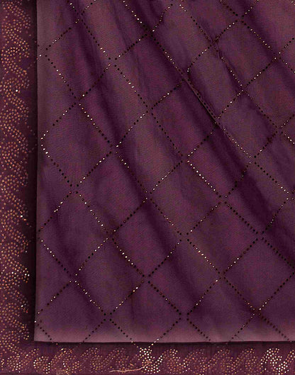 Wine Net Plain Printed Saree