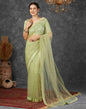 Tea Green Net Plain Printed Saree