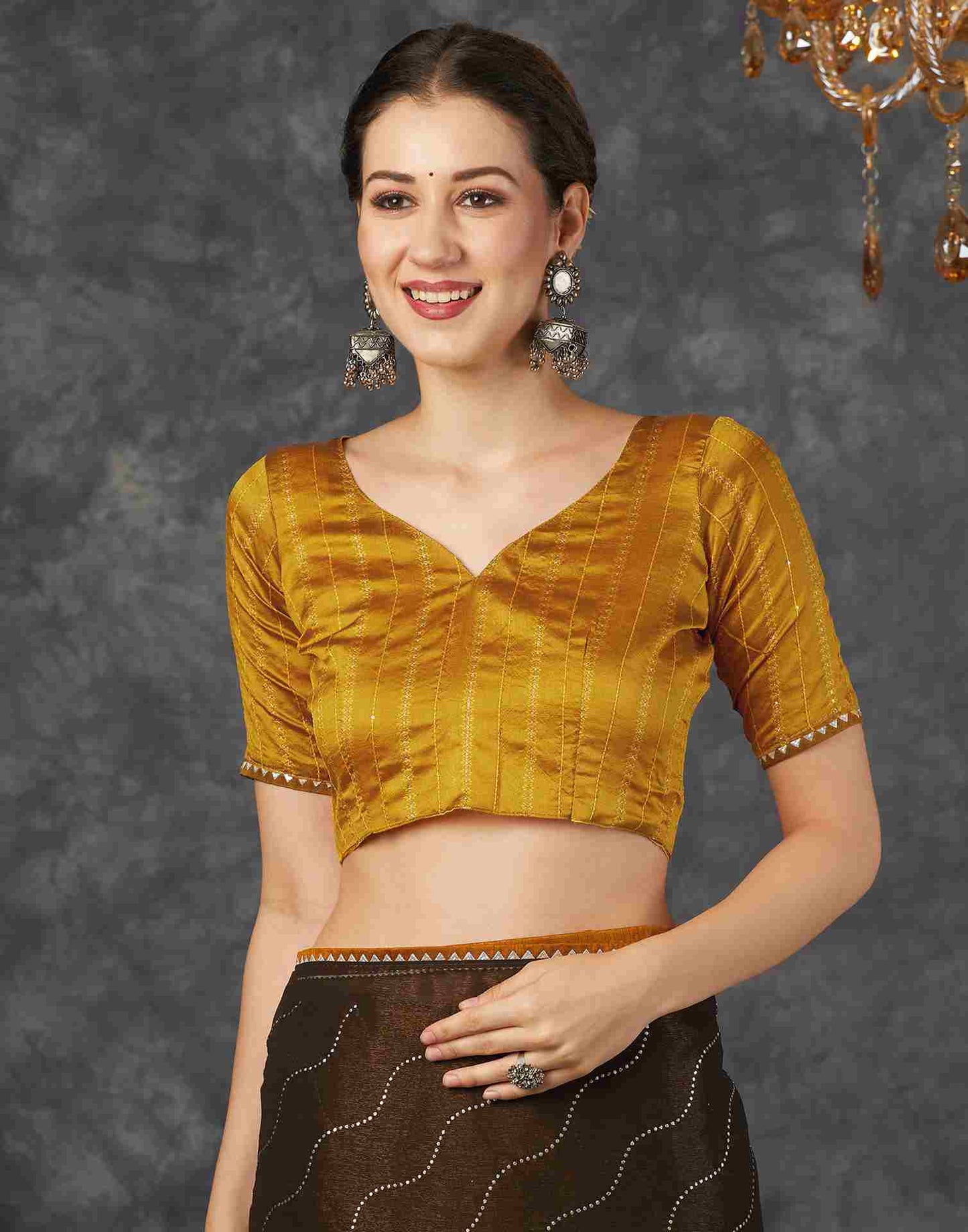 Wood Brown Chiffon Plain Printed Saree