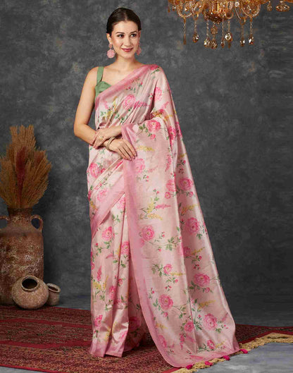 Light Pink Silk Printed Saree