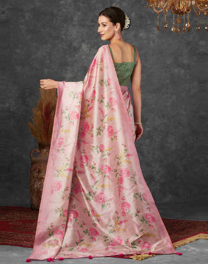 Light Pink Silk Printed Saree