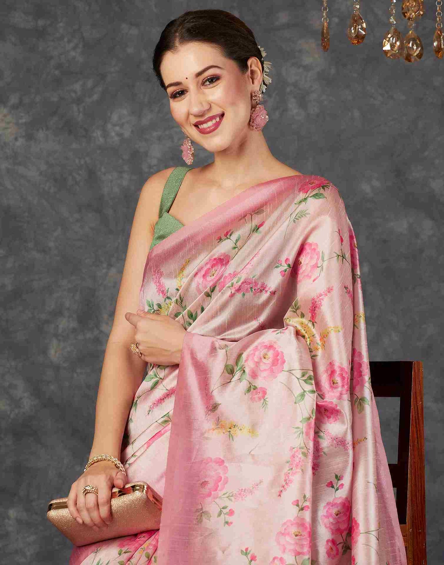 Light Pink Silk Printed Saree