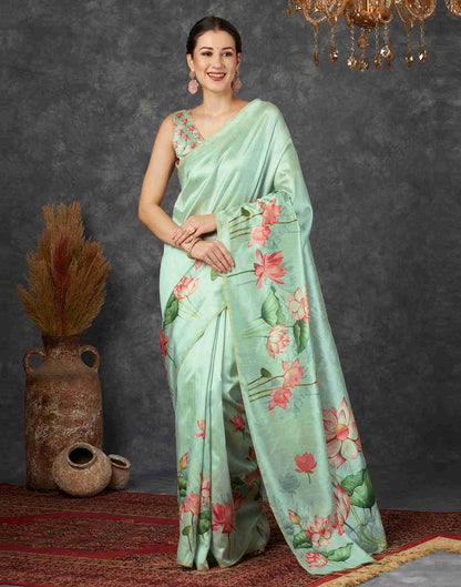 Pista Green Silk Printed Saree