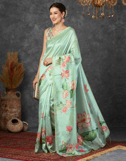 Pista Green Silk Printed Saree