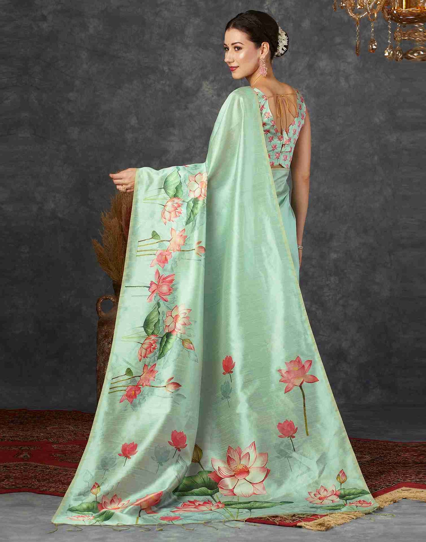 Pista Green Silk Printed Saree