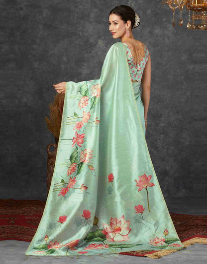 Pista Green Silk Printed Saree