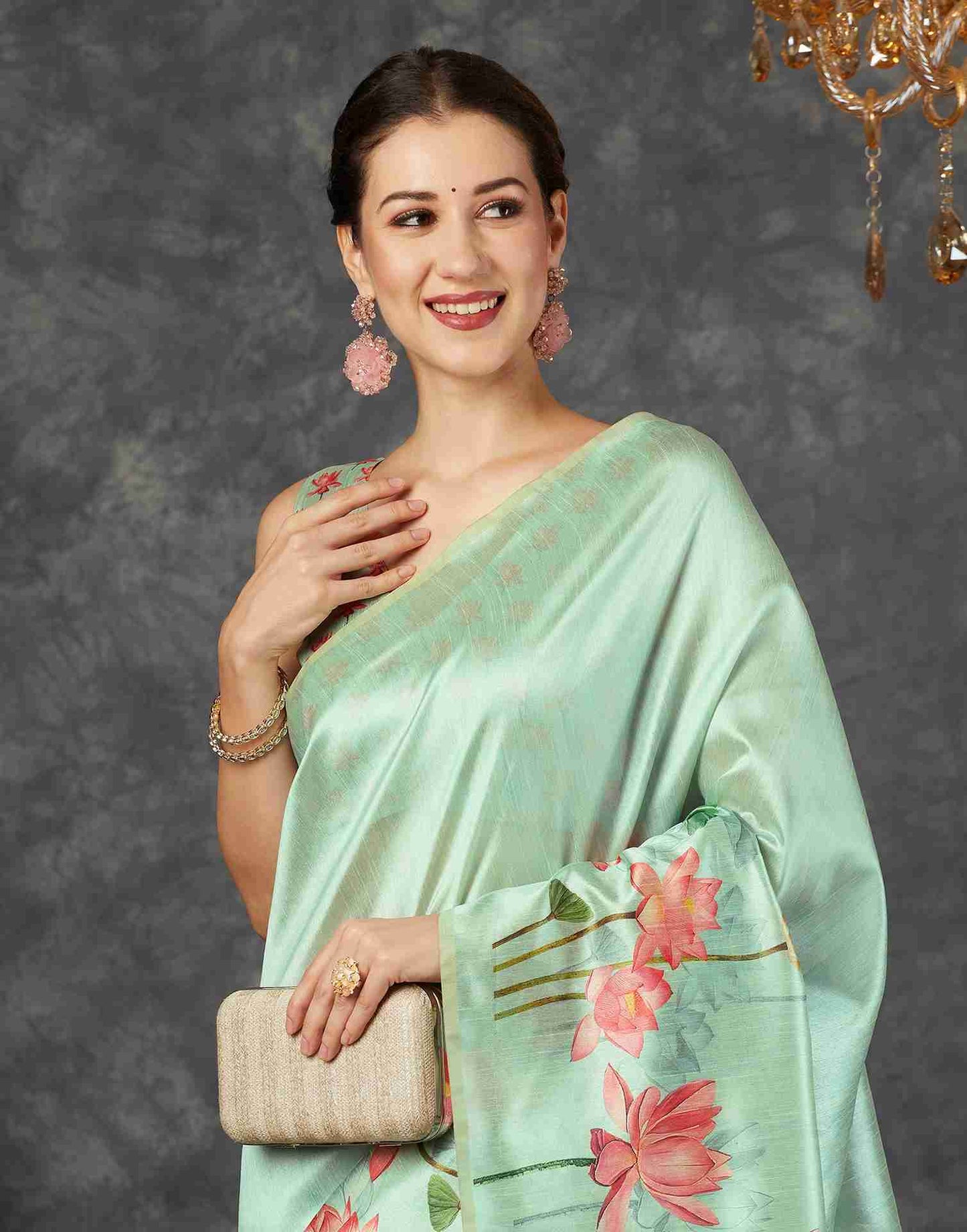 Pista Green Silk Printed Saree