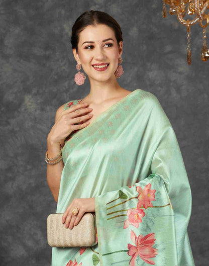 Pista Green Silk Printed Saree