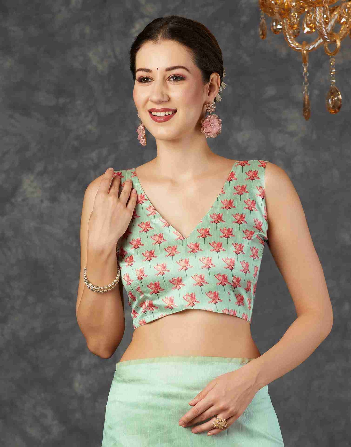 Pista Green Silk Printed Saree