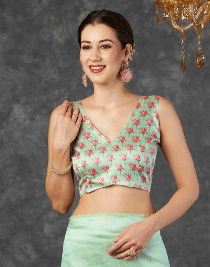 Pista Green Silk Printed Saree