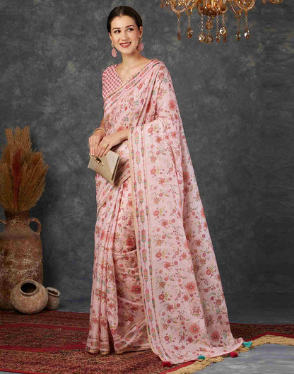Light Pink Silk Printed Saree