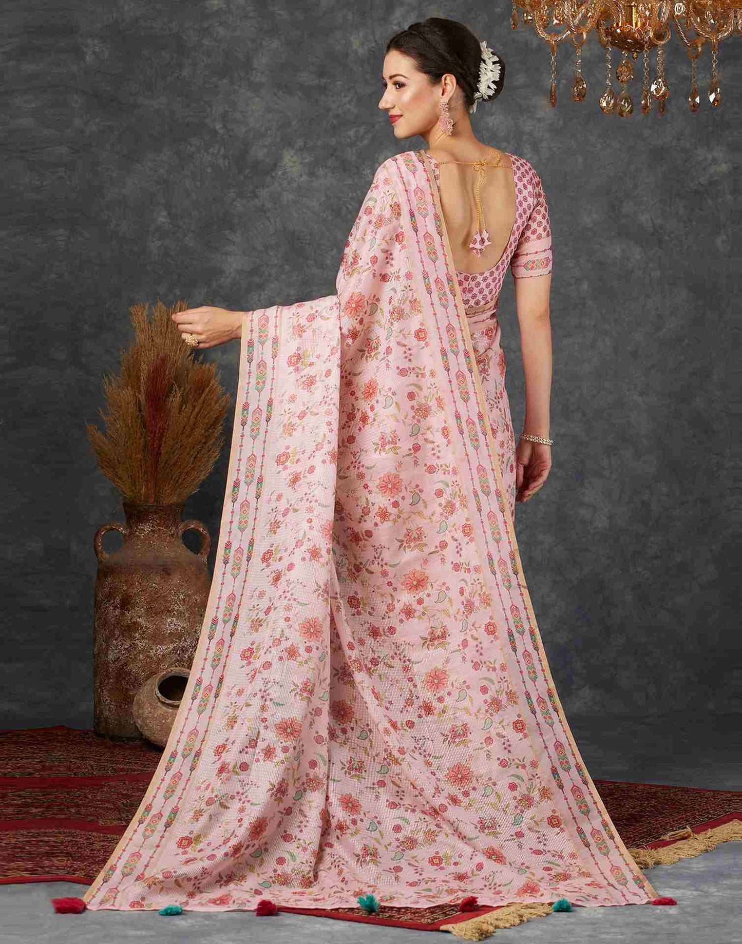 Light Pink Silk Printed Saree