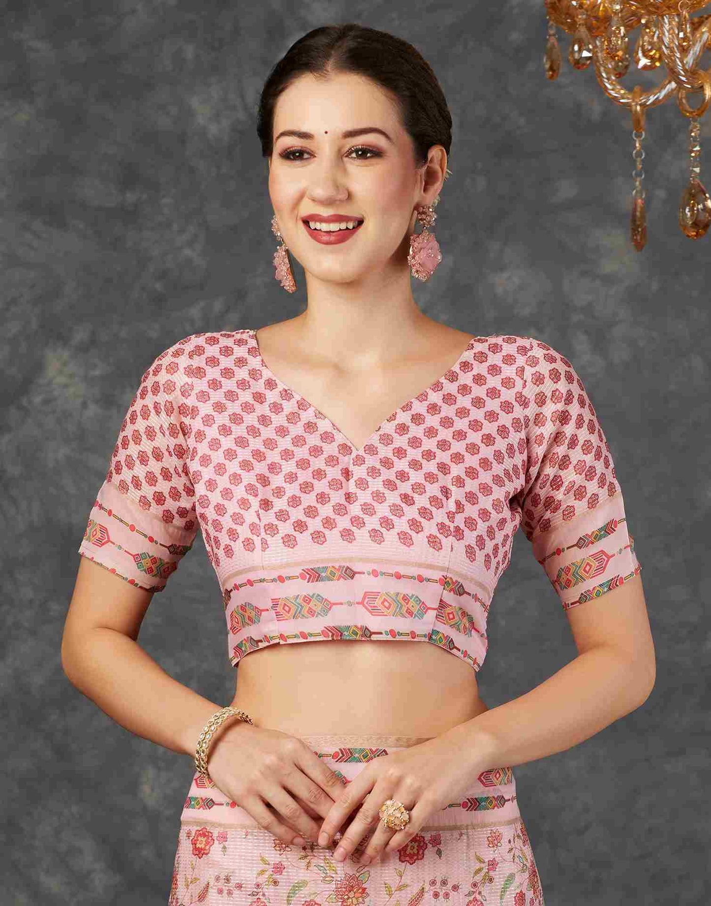 Light Pink Silk Printed Saree