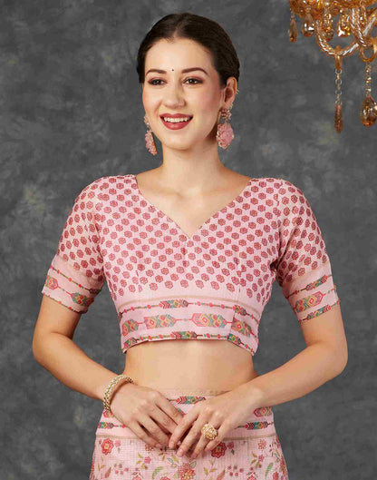 Light Pink Silk Printed Saree