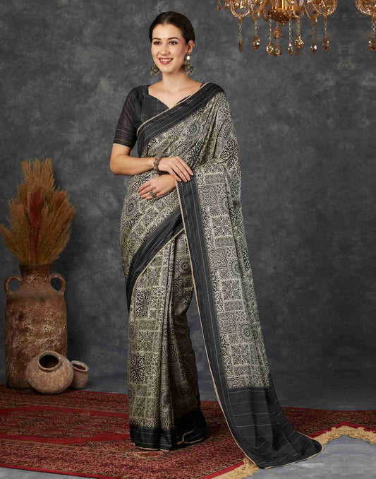 Black Silk Printed Saree
