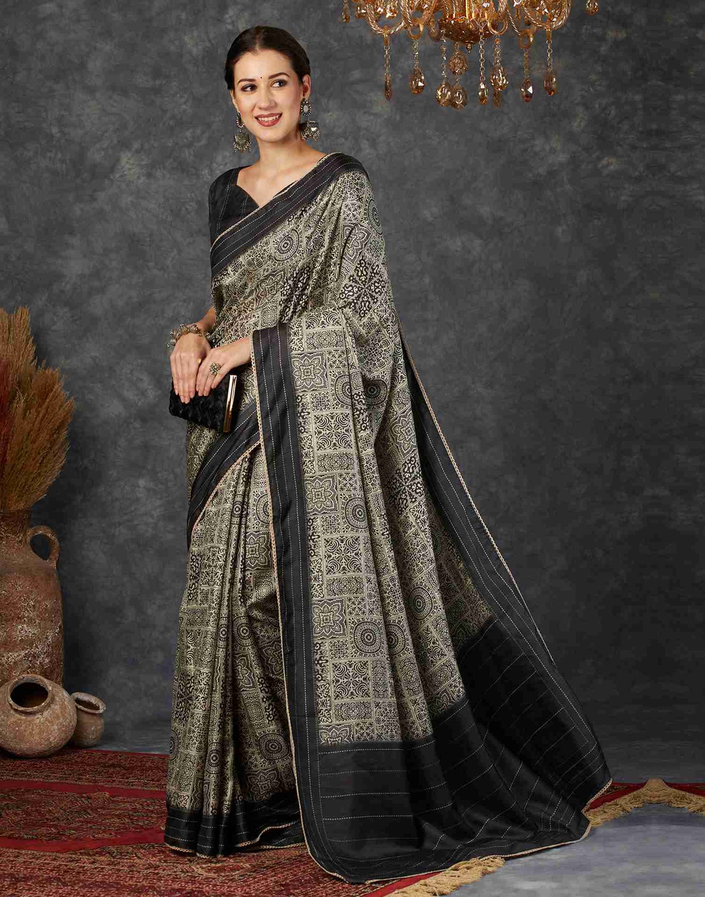 Black Silk Printed Saree