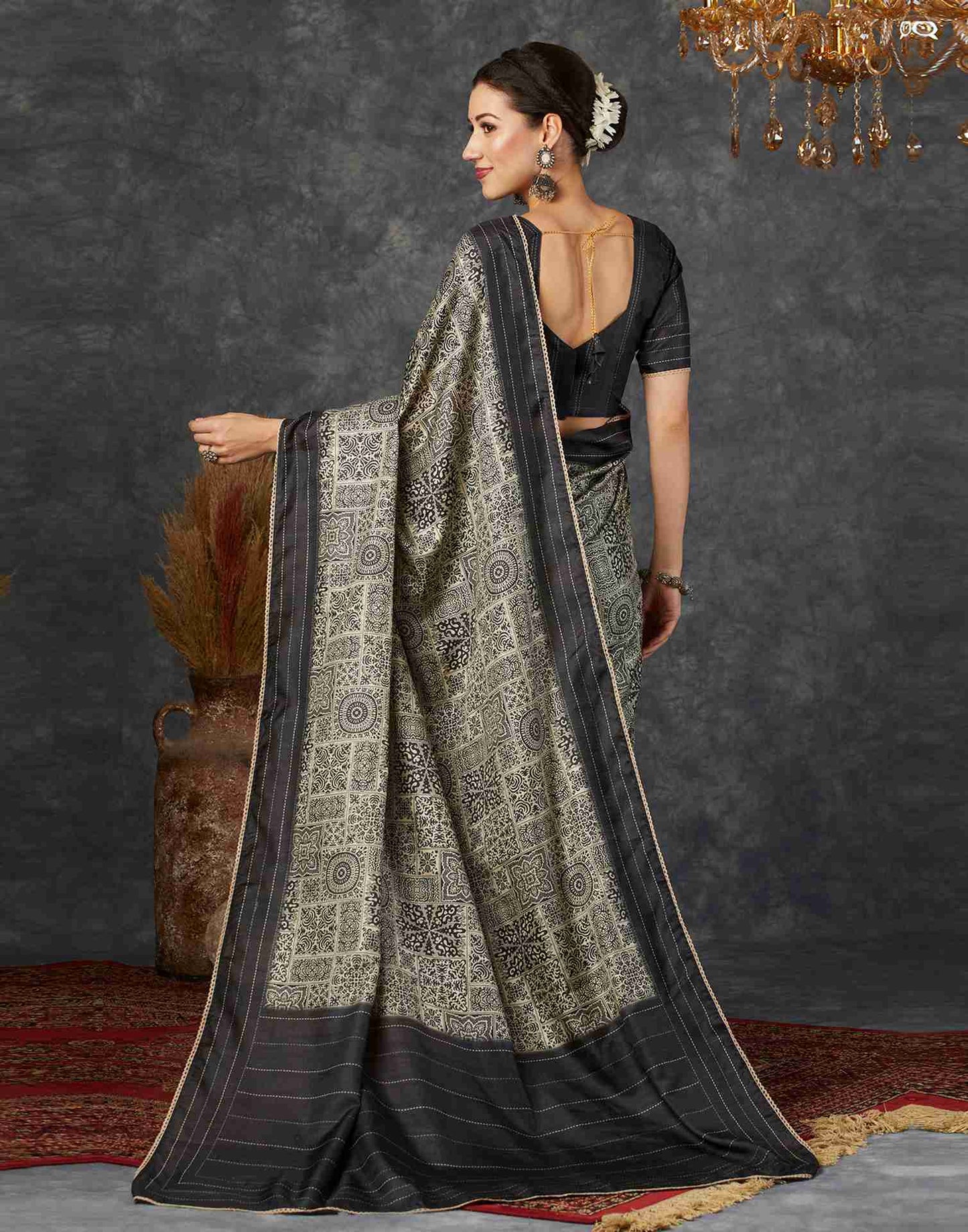 Black Silk Printed Saree