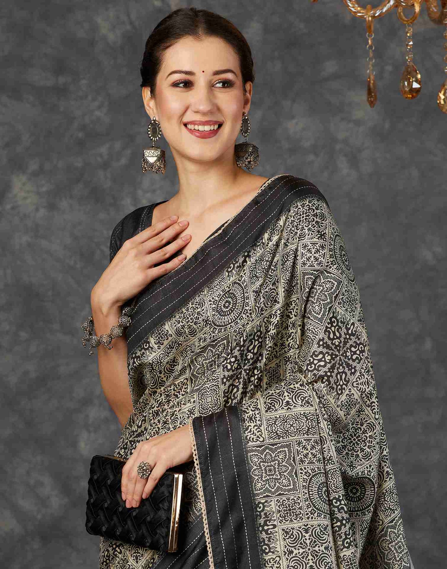 Black Silk Printed Saree