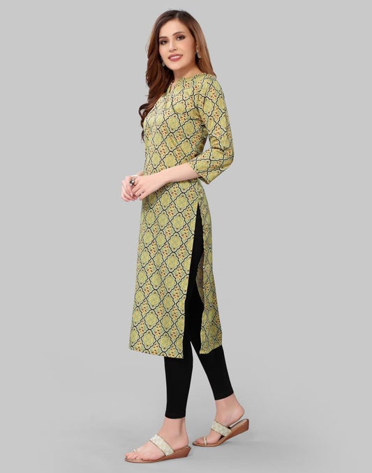 Olive Green Coloured Crepe Digital Printed Kurti | Sudathi