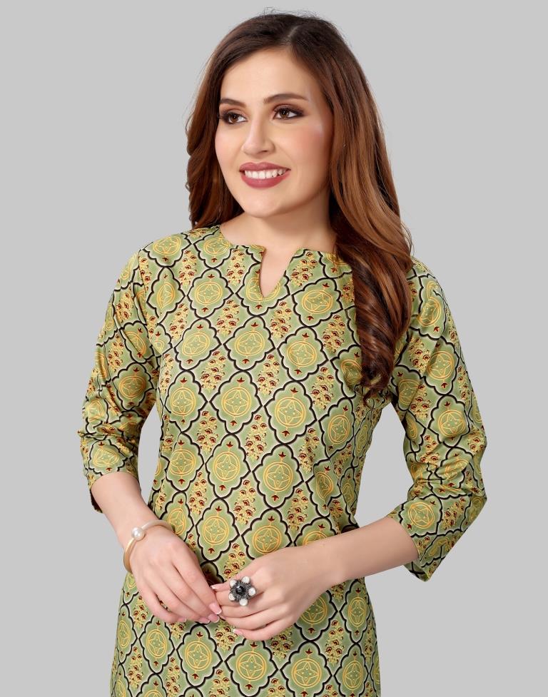 Olive Green Coloured Crepe Digital Printed Kurti | Sudathi