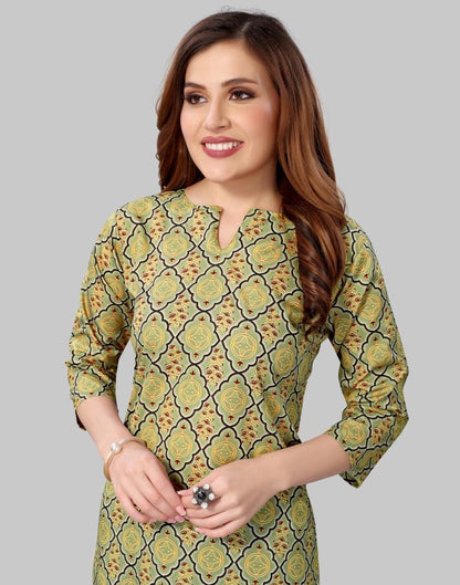 Olive Green Coloured Crepe Digital Printed Kurti | Sudathi