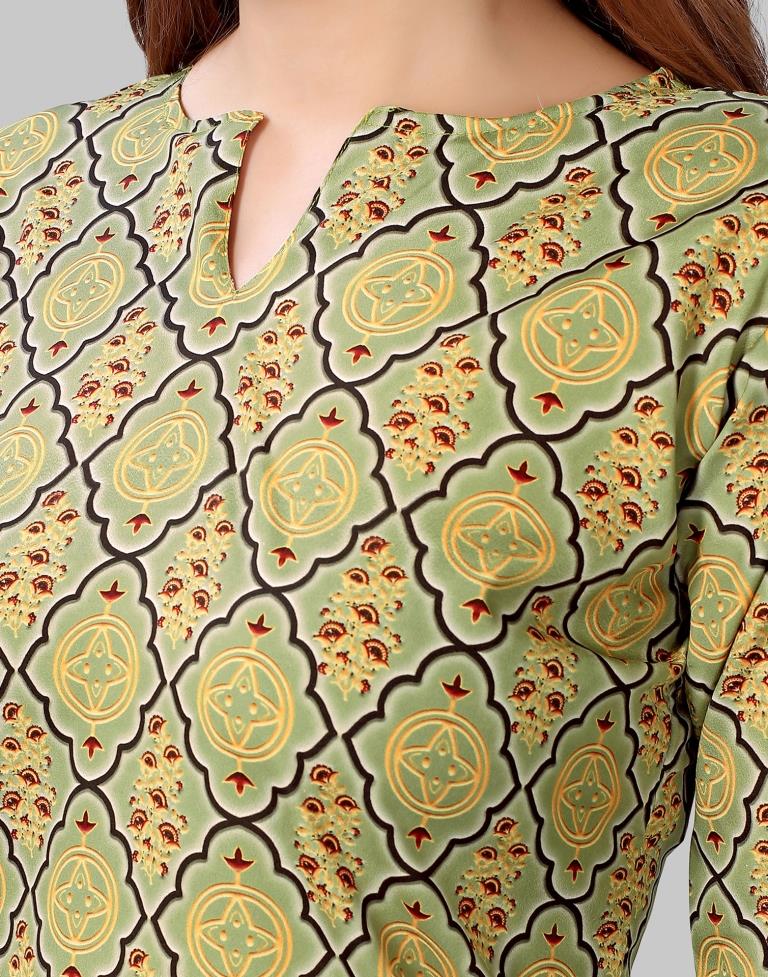 Olive Green Coloured Crepe Digital Printed Kurti | Sudathi
