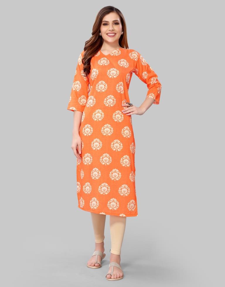 Light Orange Coloured Crepe Digital Printed Kurti | Sudathi