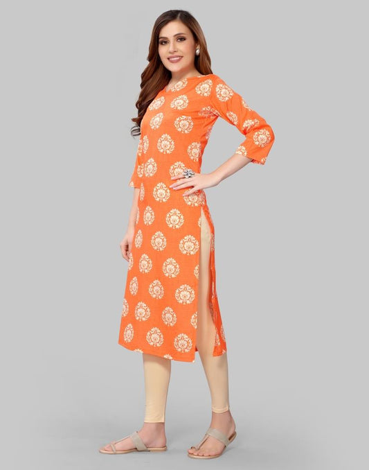 Light Orange Coloured Crepe Digital Printed Kurti | Sudathi