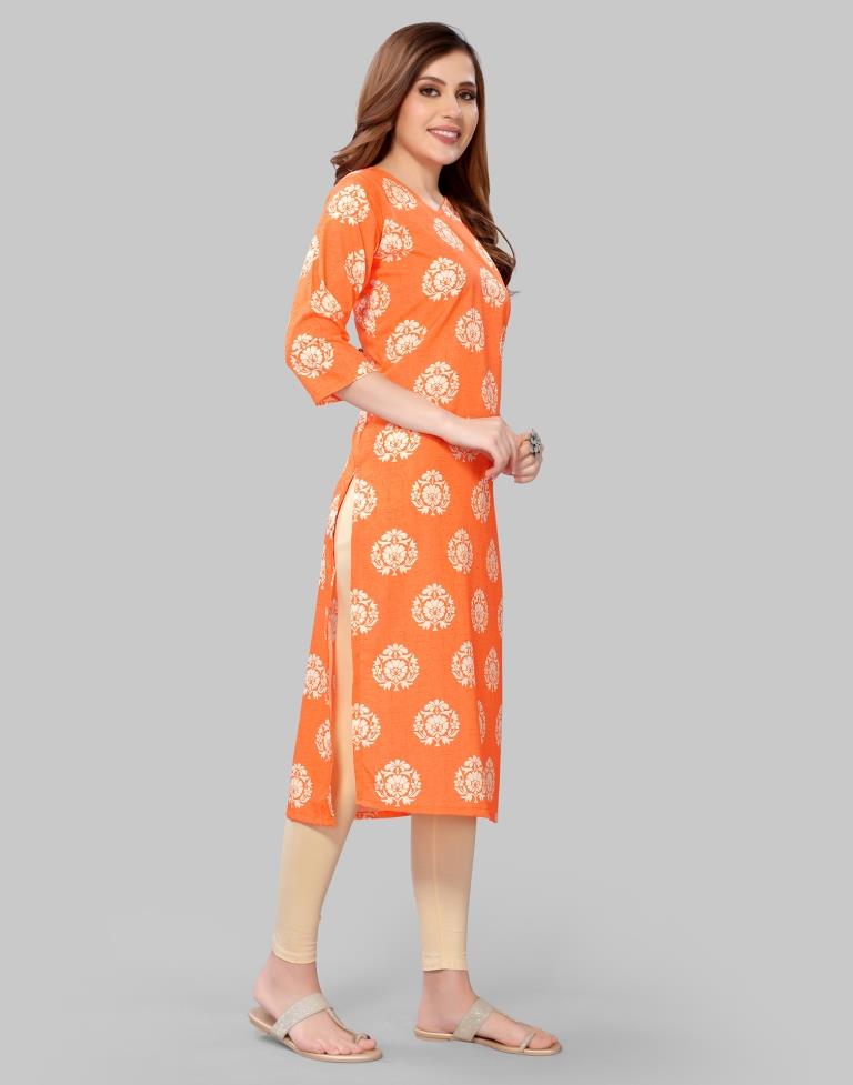 Light Orange Coloured Crepe Digital Printed Kurti | Sudathi