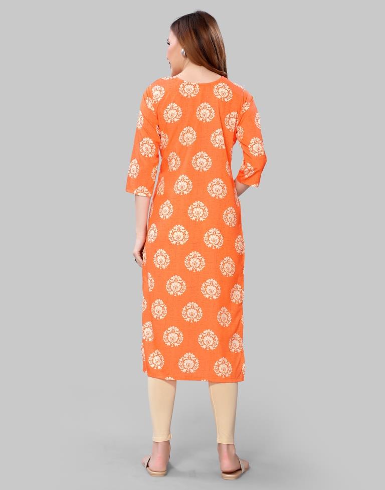 Light Orange Coloured Crepe Digital Printed Kurti | Sudathi