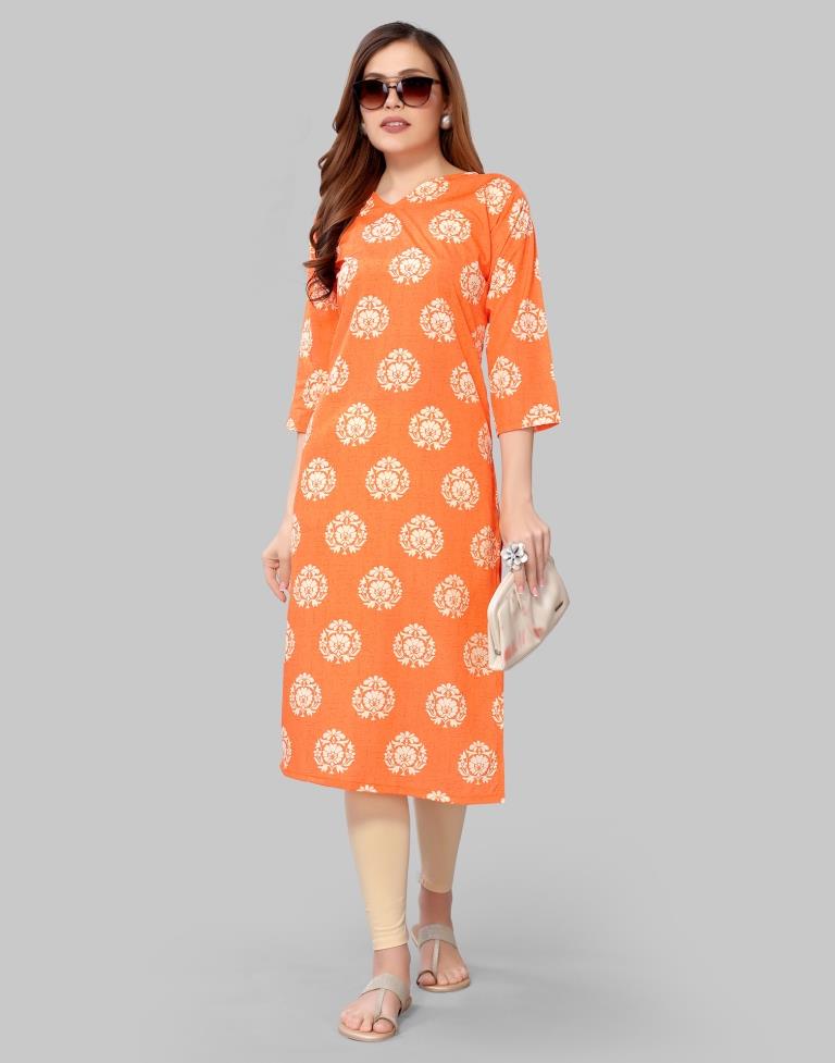 Light Orange Coloured Crepe Digital Printed Kurti | Sudathi