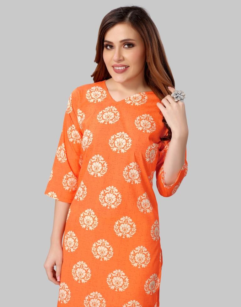 Light Orange Coloured Crepe Digital Printed Kurti | Sudathi