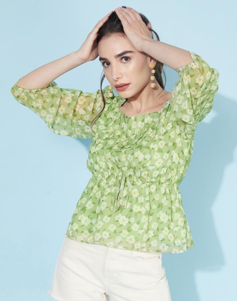 Green Ruched Pleated Top | Sudathi