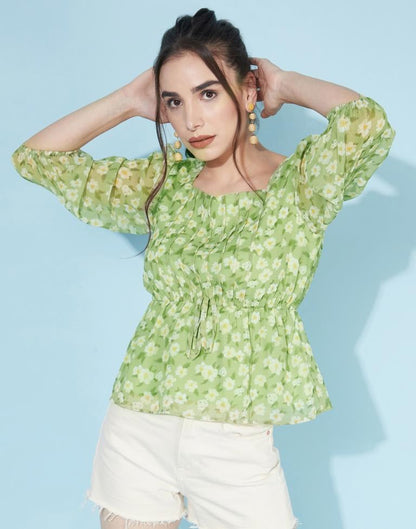 Green Ruched Pleated Top | Sudathi