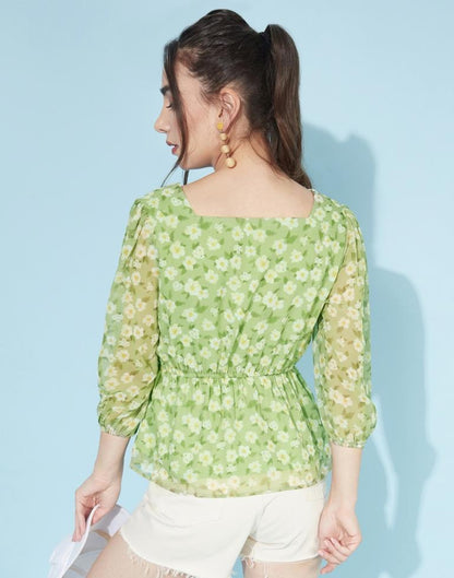 Green Ruched Pleated Top | Sudathi